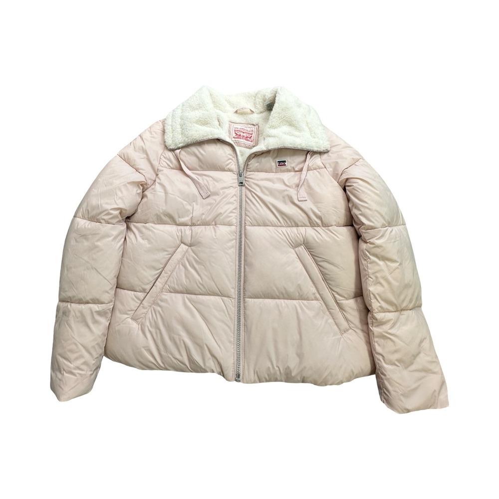 Levi's Puffer Jacket Womens L Blush Pink Sherpa Lined Nylon Quilted Gorpcore